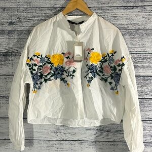 NWT-ZARA-Trafaluc Collection Long Sleeve Button Down Embroidered Shirt